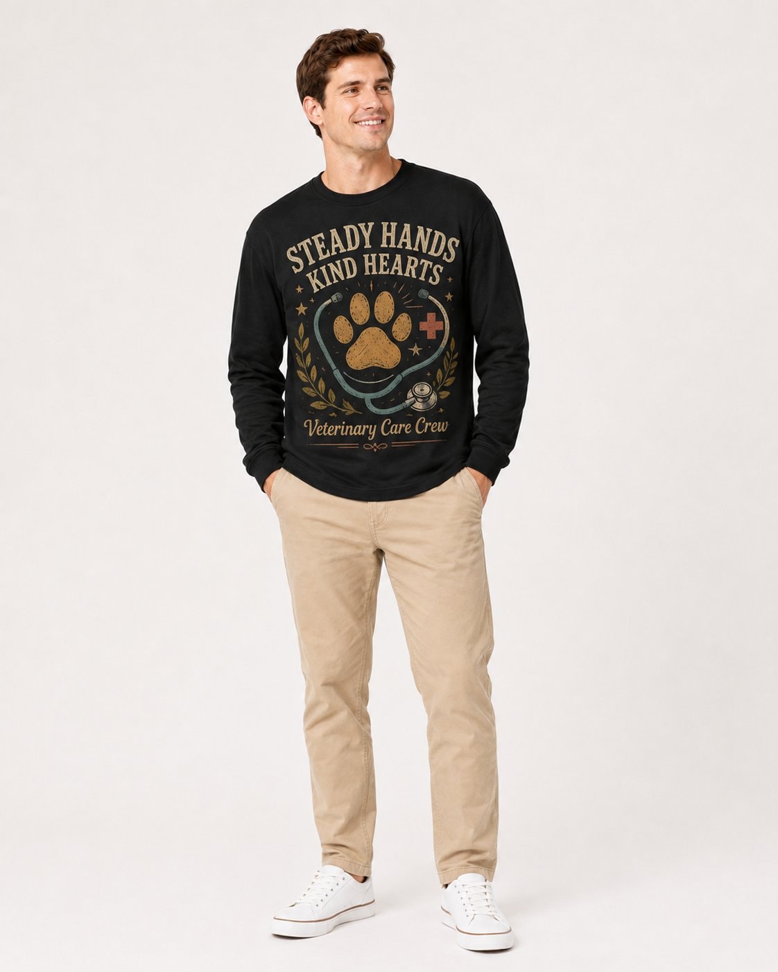 Steady Hands Kind Hearts Vet Tech Men's Long Sleeve Shirt